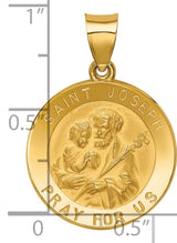 Hollow Saint Joseph Pray For Us Words Charm Pendant in Real 14k Yellow Gold