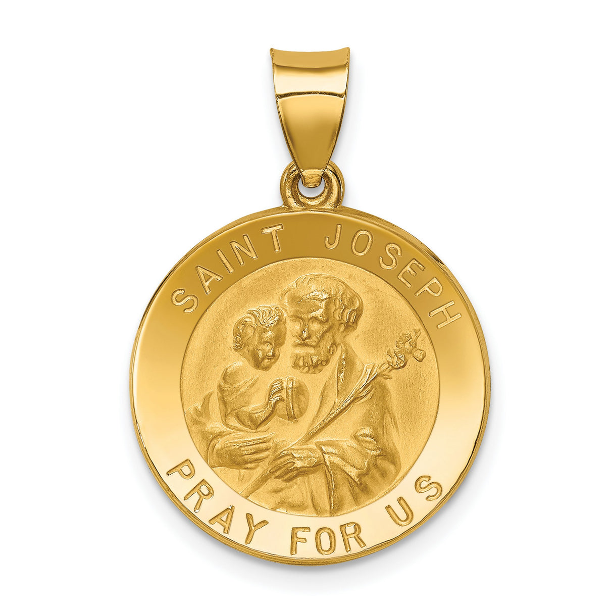 Hollow Saint Joseph Pray For Us Words Charm Pendant in Real 14k Yellow Gold