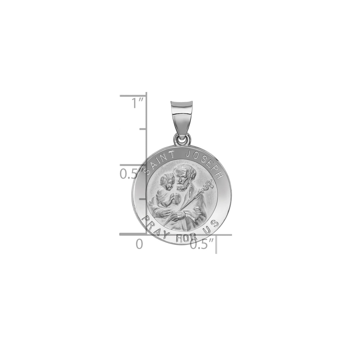 14k White Gold Saint Joseph Pendant with Pray for Us Inscription, Catholic Medal