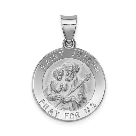 14k White Gold Saint Joseph Pendant with Pray for Us Inscription, Catholic Medal