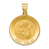 Hollow Saint Joseph Pray For Us Words Round Medal Charm Pendant in Real 14k Yellow Gold