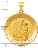 Hollow Saint Joseph Pray For Us Words Round Medal Charm Pendant in Real 14k Yellow Gold