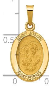 Hollow Saint Joseph Pray For Us Words Oval Medal Charm Pendant in Real 14k Yellow Gold