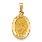 Hollow Saint Joseph Pray For Us Words Oval Medal Charm Pendant in Real 14k Yellow Gold