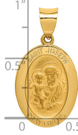 Hollow Saint Joseph Pray For Us Words Oval Medal Charm Pendant in Real 14k Yellow Gold