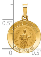 Hollow Saint Jude Thaddeus Pray For Us Words Round Charm Pendant in Real 14k Yellow Gold