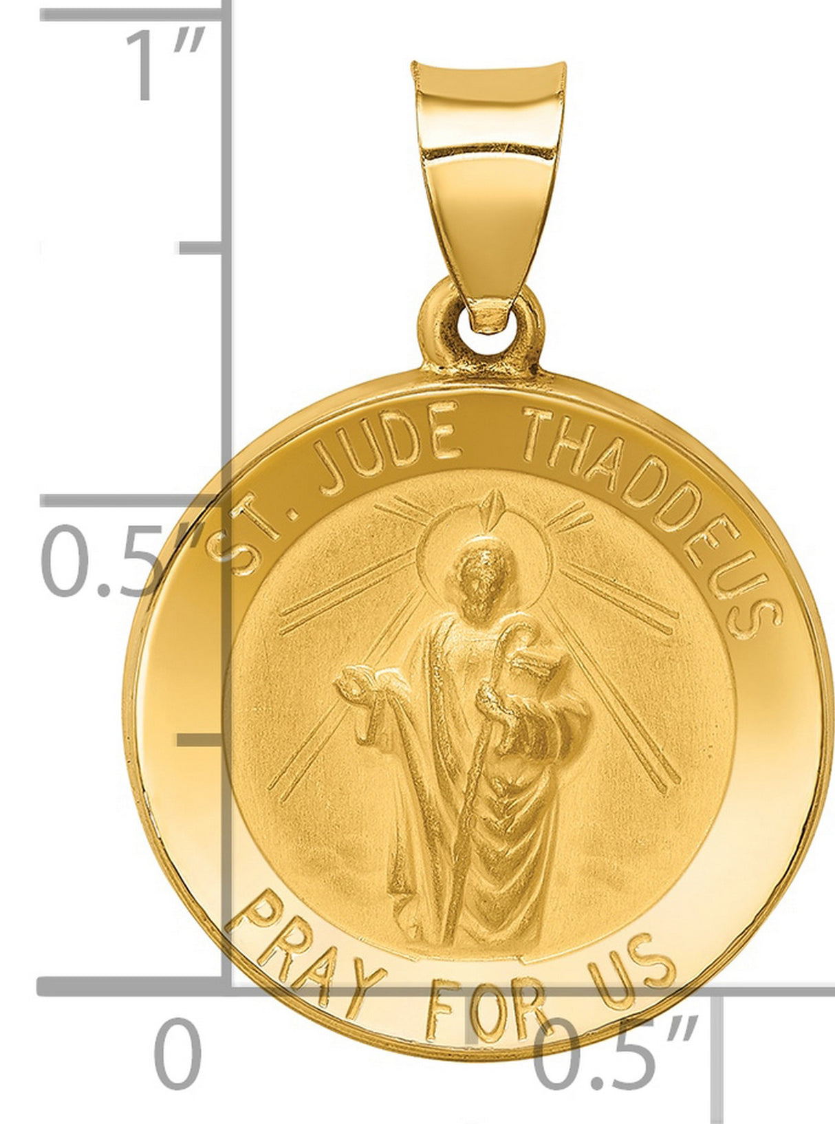 Hollow Saint Jude Thaddeus Pray For Us Words Charm Pendant in Real 14k Yellow Gold