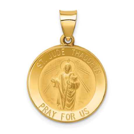 Hollow Saint Jude Thaddeus Pray For Us Words Charm Pendant in Real 14k Yellow Gold