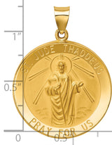 Hollow Saint Jude Thaddeus Pray For Us Words Round Charm Pendant in Real 14k Yellow Gold