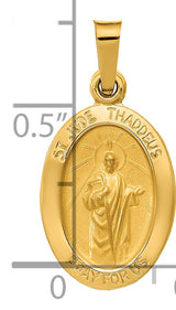 Hollow Satin Finish Saint Jude Thaddeus Pray For Us Words Oval Charm Pendant in Real 14k Yellow Gold