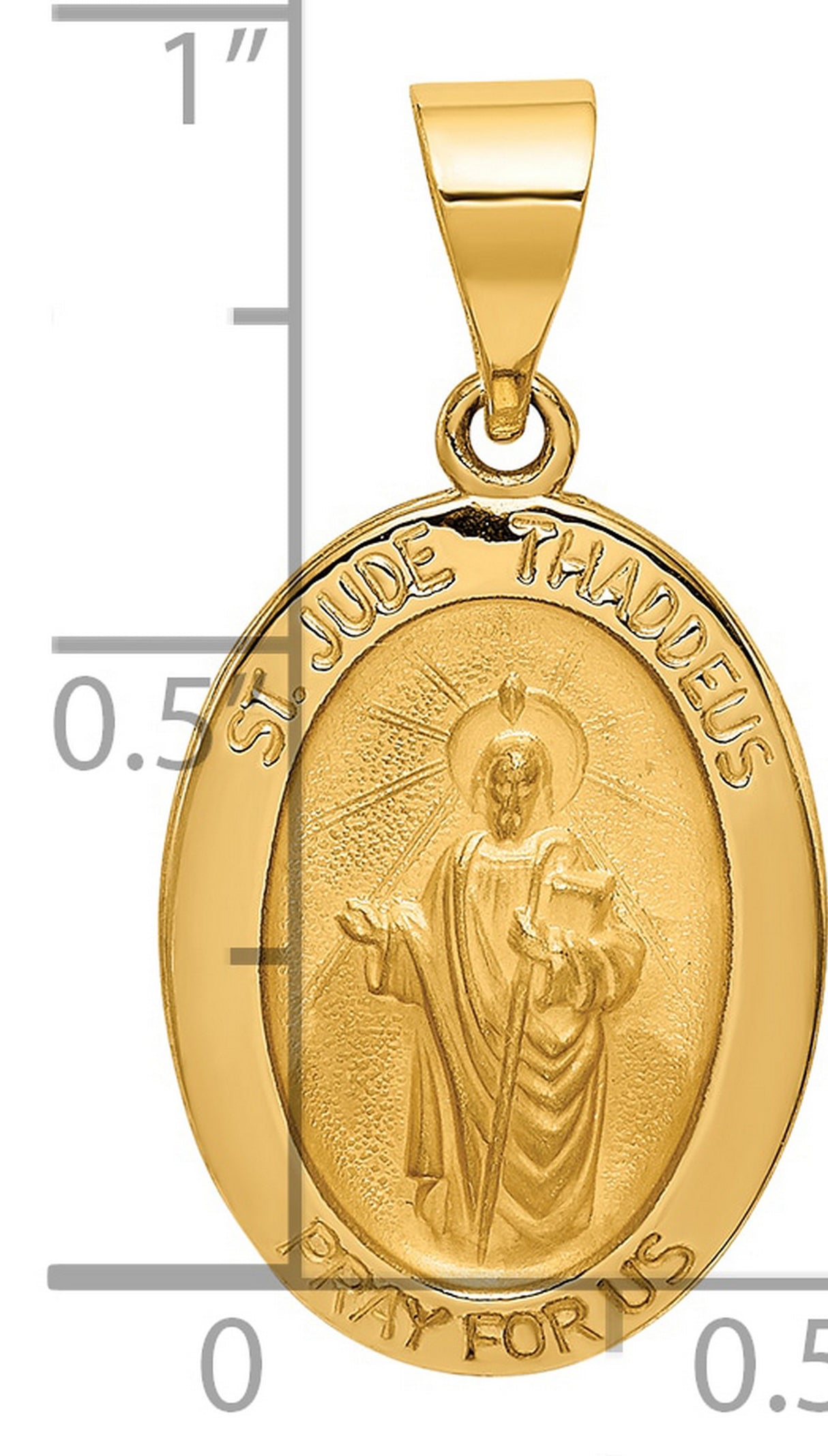 Hollow Saint Jude Thaddeus Pray For Us Words Oval Medal Charm Pendant in Real 14k Yellow Gold