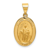 Hollow Saint Jude Thaddeus Pray For Us Words Oval Medal Charm Pendant in Real 14k Yellow Gold