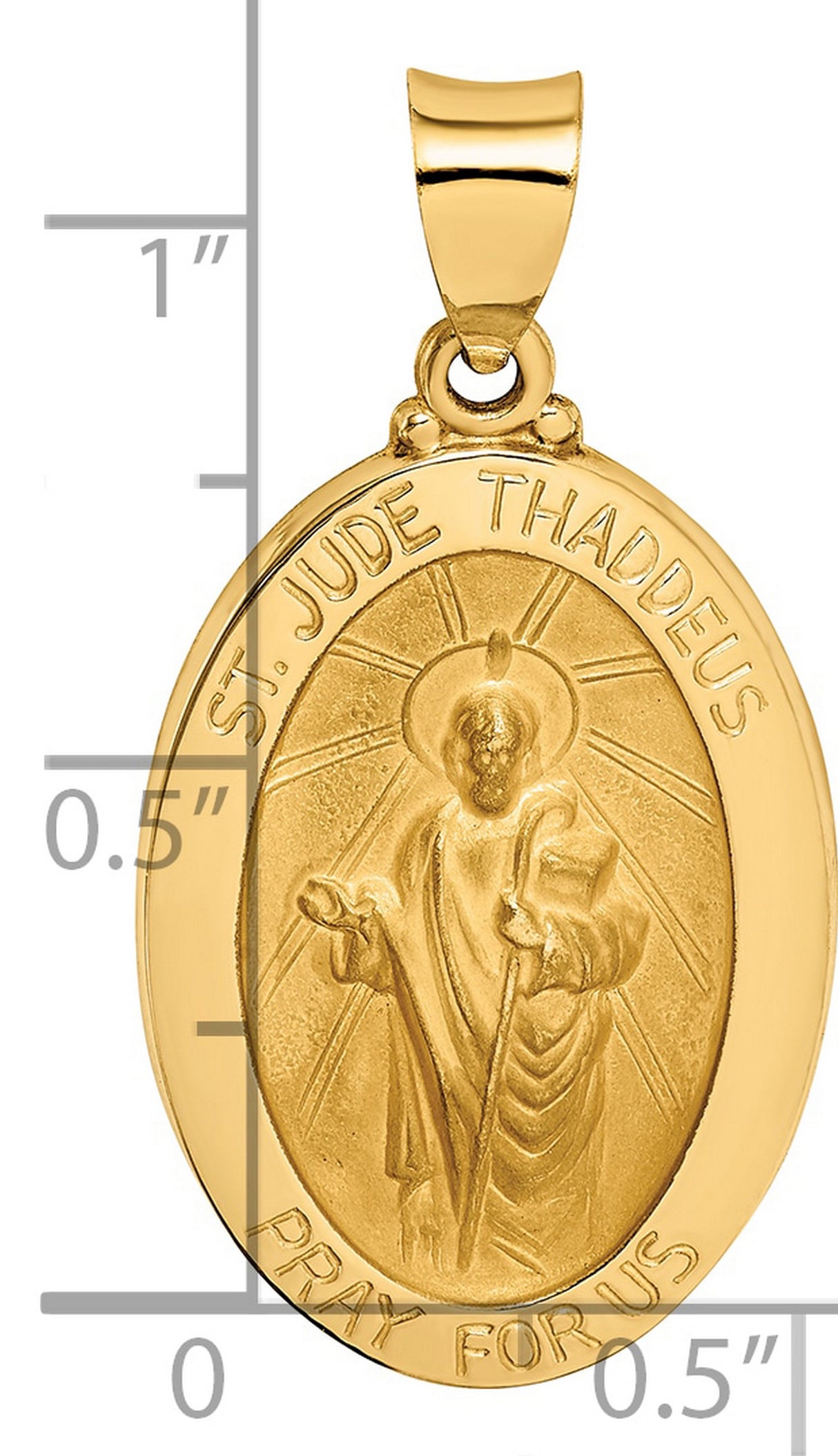 Hollow Oval Saint Jude Thaddeus Pray For Us Words Charm Pendant in Real 14k Yellow Gold