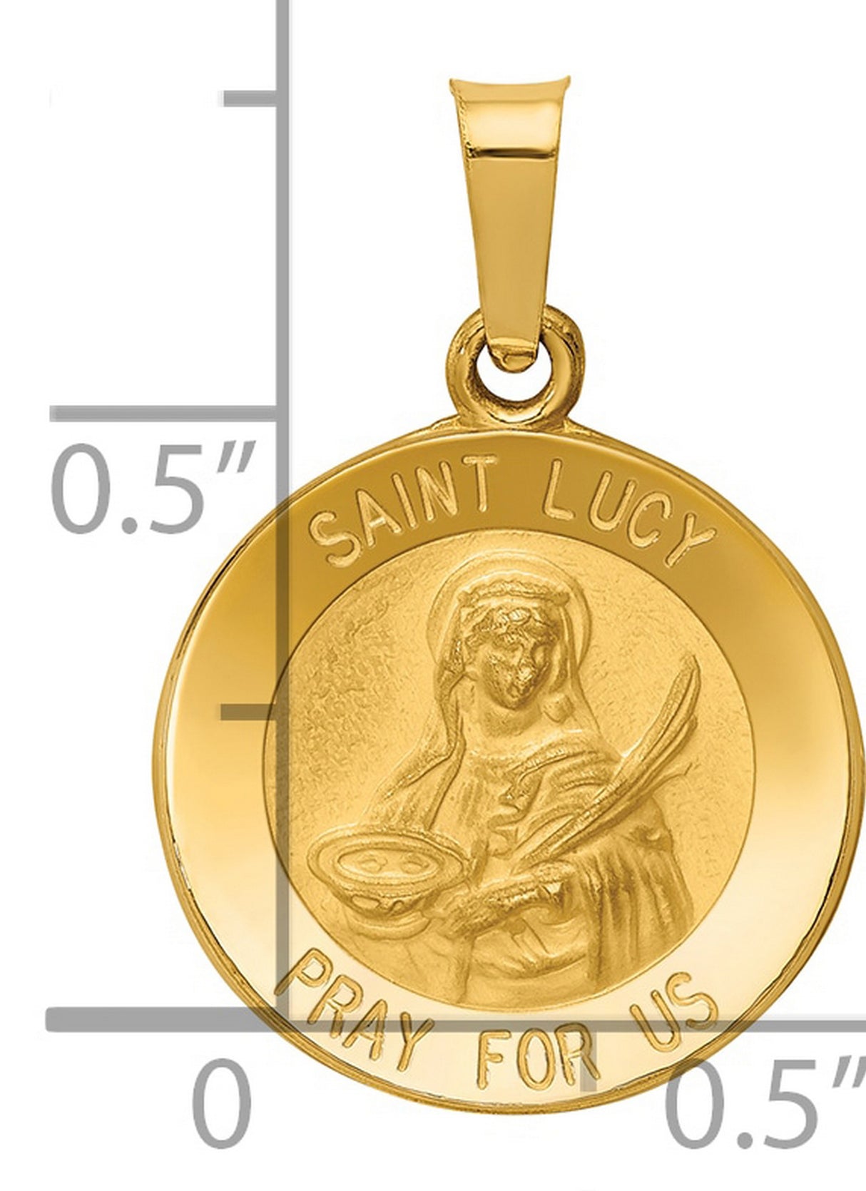 Saint Lucy Pray For Us Words Round Medal Charm Pendant in Real 14k Yellow Gold