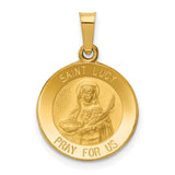 Saint Lucy Pray For Us Words Round Medal Charm Pendant in Real 14k Yellow Gold