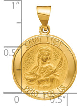 Saint Lucy Pray For Us Words Charm Pendant in Real 14k Yellow Gold