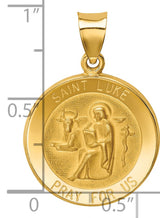 Hollow Saint Luke Pray For Us Words Medal Charm Pendant in Real 14k Yellow Gold