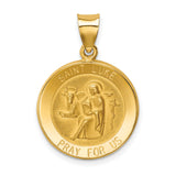 Hollow Saint Luke Pray For Us Words Medal Charm Pendant in Real 14k Yellow Gold