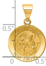 Hollow Saint Matthew Pray For Us Words Round Medal Charm Pendant in Real 14k Yellow Gold