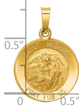 Hollow Saint Michael Pray For Us Words Round Medal Charm Pendant in Real 14k Yellow Gold