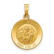 Hollow Saint Michael Pray For Us Words Round Medal Charm Pendant in Real 14k Yellow Gold