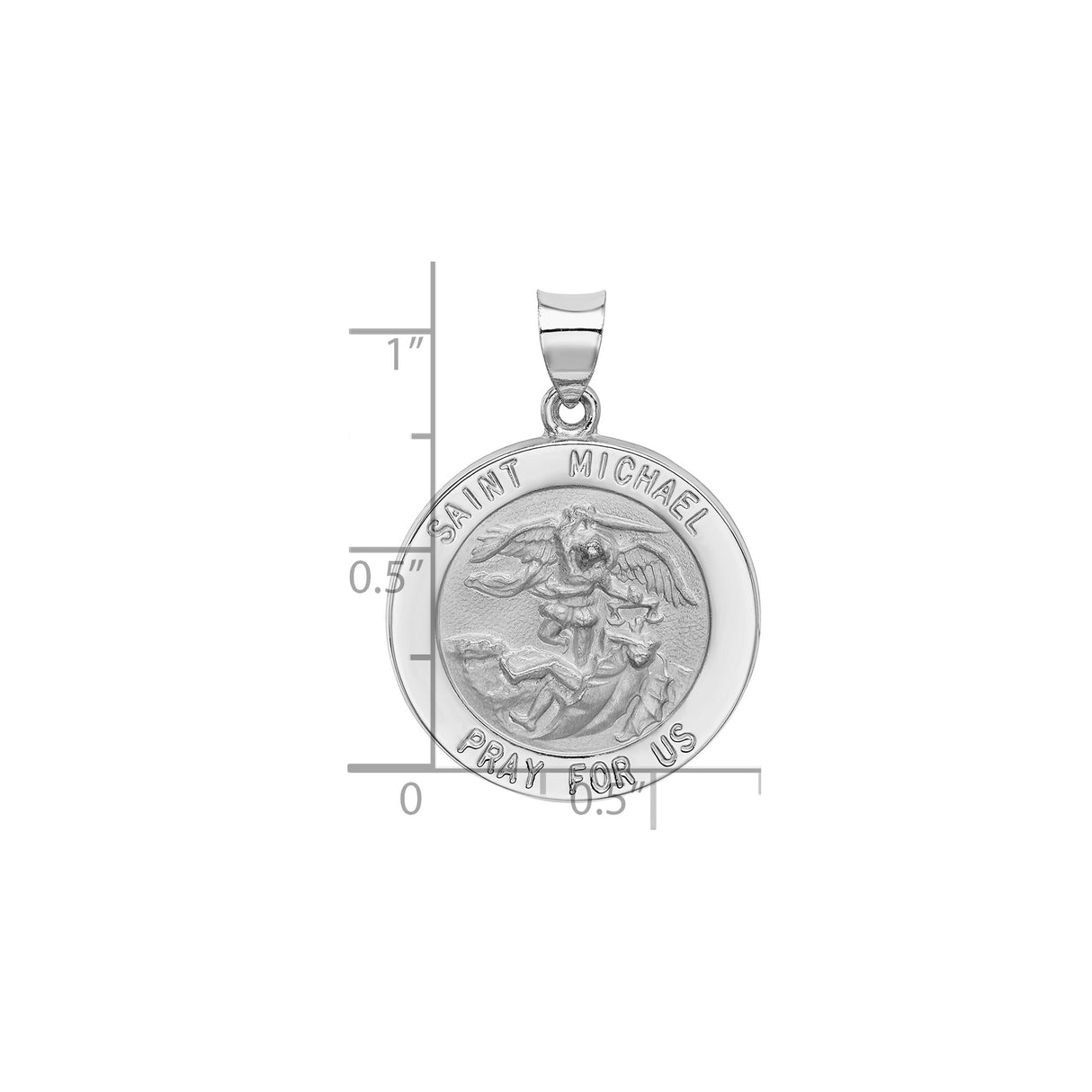 14k White Gold Saint Michael Pendant, Archangel Medal with Prayer Inscription
