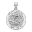 14k White Gold Saint Michael Pendant, Archangel Medal with Prayer Inscription