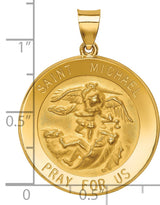 Hollow Pray For Us Words Saint Michael Round Medal Charm Pendant in Real 14k Yellow Gold