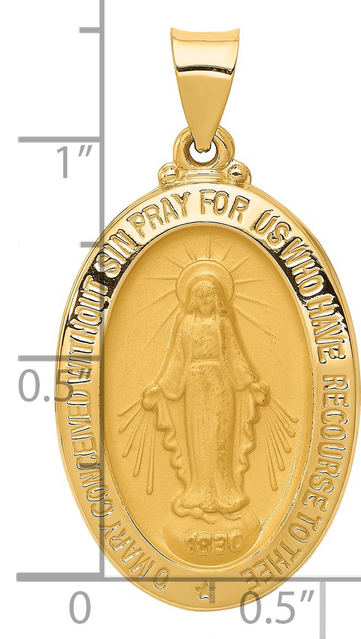 14k Yellow Gold Virgin Mary Miraculous Medal Pendant, Oval Catholic Religious Charm for Women