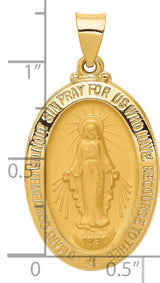 14k Yellow Gold Virgin Mary Miraculous Medal Pendant, Oval Catholic Religious Charm for Women
