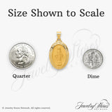 14k Yellow Gold Virgin Mary Miraculous Medal Pendant, Oval Catholic Religious Charm for Women