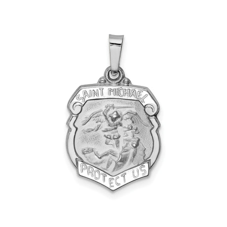 14k White Gold Saint Michael Pendant, Archangel Defeating Demon, Catholic Medal for Men or Unisex