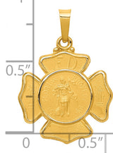 Hollow Firefighter Badge With Saint Florian Protect Us Words Charm Pendant in Real 14k Yellow Gold