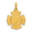 Hollow Firefighter Badge With Saint Florian Protect Us Words Charm Pendant in Real 14k Yellow Gold