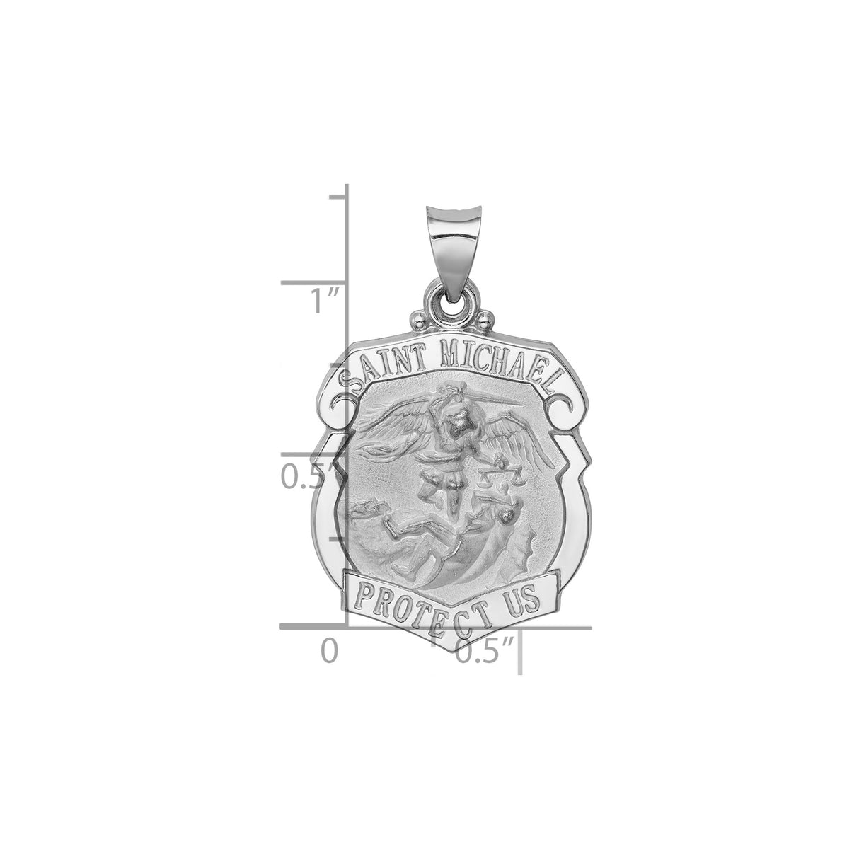 14k White Gold Saint Michael Protect Us Pendant, Archangel Medal, Christian Religious Jewelry for Men