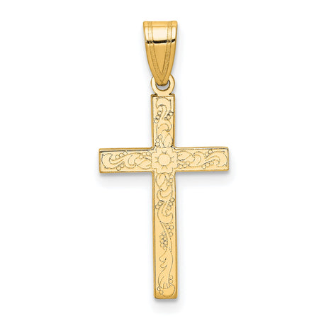 Latin Flower Cross Charm Pendant in Real 14k Yellow Gold