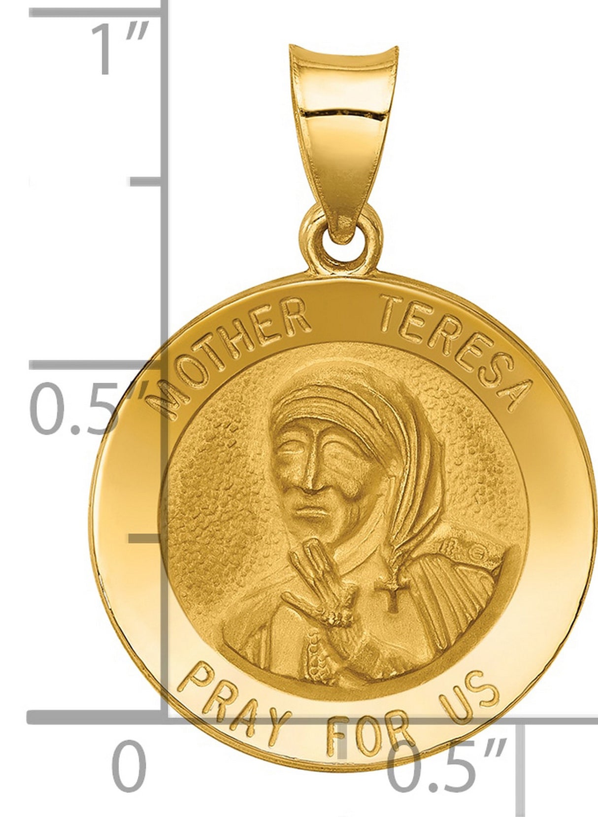 Mother Teresa Pray For Us Words Round Medal Charm Pendant in Real 14k Yellow Gold