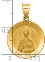 Saint Nicholas Pray For Us Words Round Medal Charm Pendant in Real 14k Yellow Gold