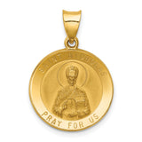 Saint Nicholas Pray For Us Words Round Medal Charm Pendant in Real 14k Yellow Gold