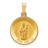 Hollow Saint Patrick Pray For Us Words Round Medal Charm Pendant in Real 14k Yellow Gold