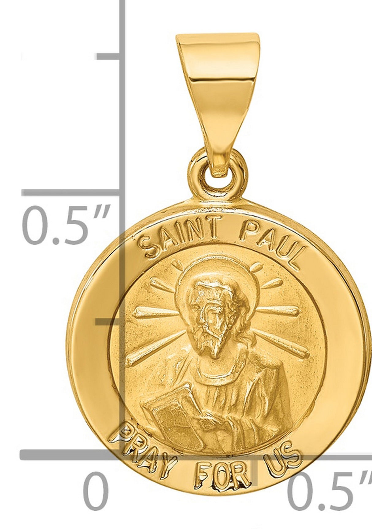 Hollow Saint Paul Pray For Us Words Round Medal Charm Pendant in Real 14k Yellow Gold