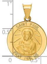 Hollow Saint Paul Pray For Us Words Round Medal Charm Pendant in Real 14k Yellow Gold