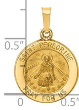 Hollow Saint Peregrine Pray For Us Words Round Medal Charm Pendant in Real 14k Yellow Gold