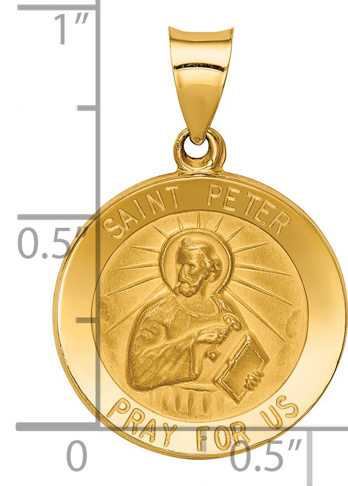 14k Yellow Gold Saint Peter Medallion Pendant with Pray for Us Inscription