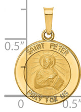 Hollow Saint Peter Pray For Us Words Round Medal Charm Pendant in Real 14k Yellow Gold