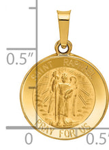 Hollow Saint Raphael Pray For Us Words Round Medal Charm Pendant in Real 14k Yellow Gold