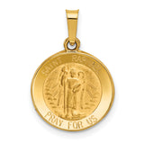 Hollow Saint Raphael Pray For Us Words Round Medal Charm Pendant in Real 14k Yellow Gold