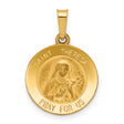 Hollow Saint Theresa Pray For Us Words Round Medal Charm Pendant in Real 14k Yellow Gold