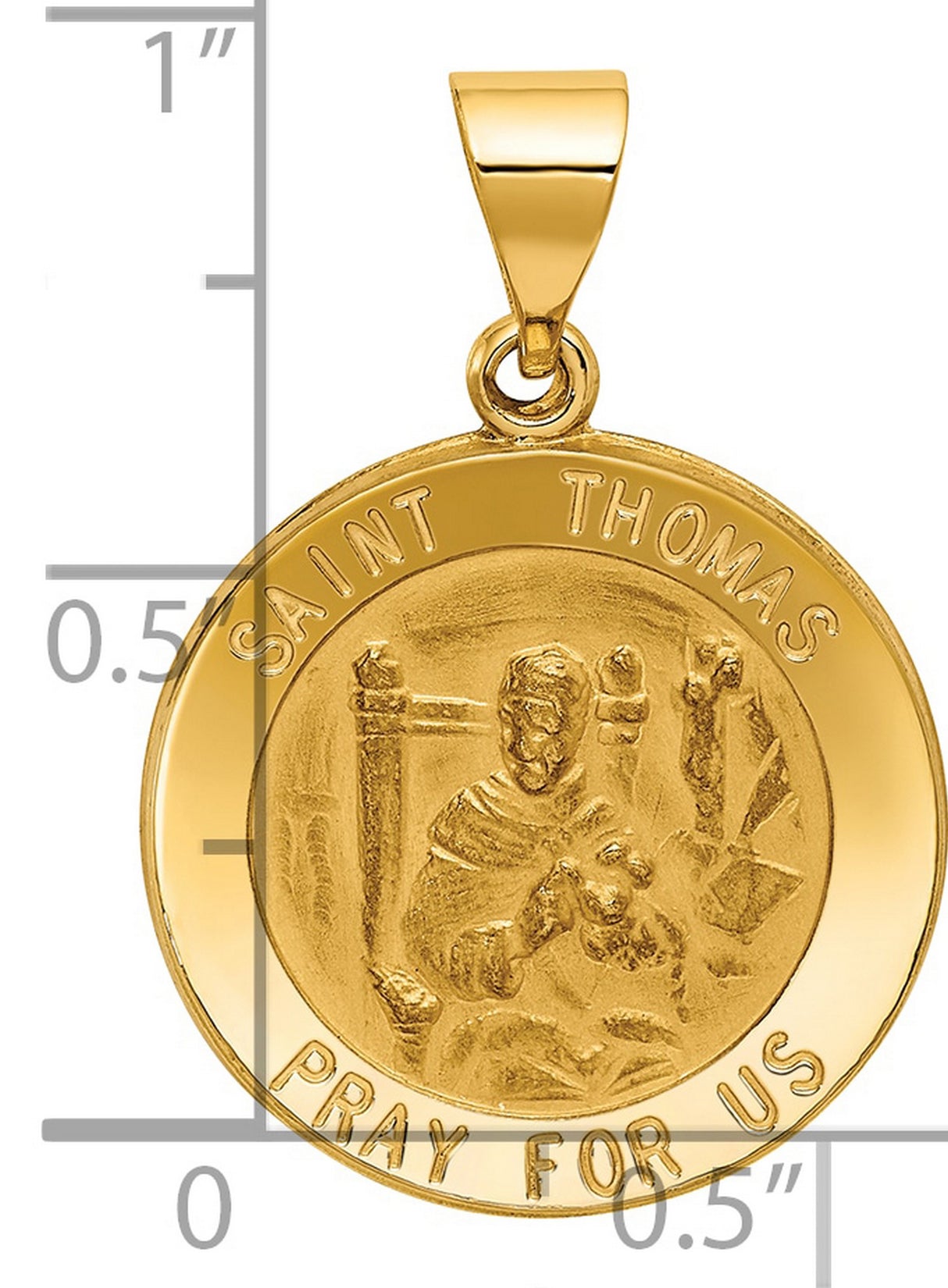 Saint Thomas Pray For Us Words Round Medal Charm Pendant in Real 14k Yellow Gold