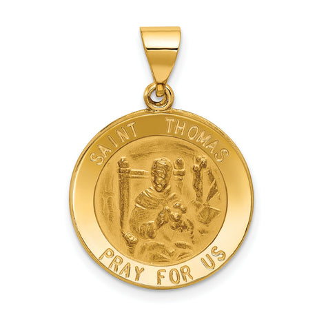 Saint Thomas Pray For Us Words Round Medal Charm Pendant in Real 14k Yellow Gold